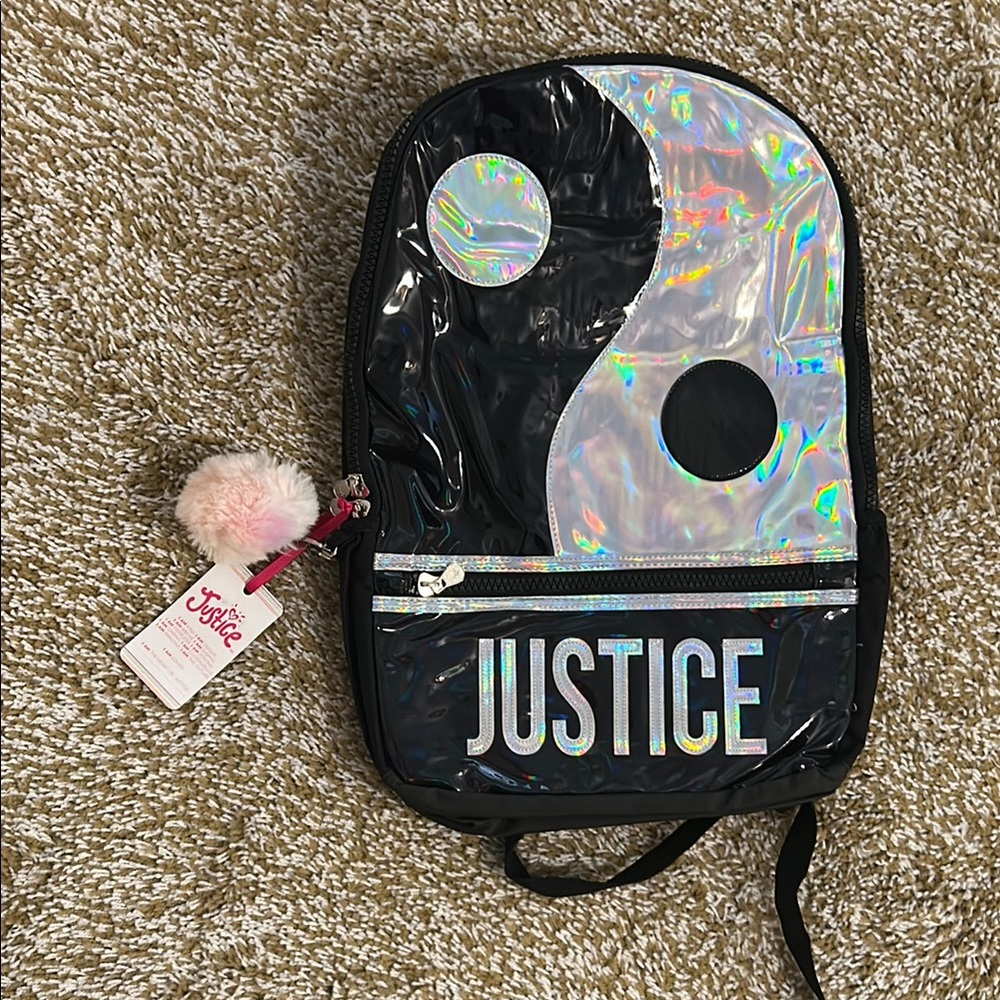 Justice Iridescent Yin Yang Backpack with Pom-Pom